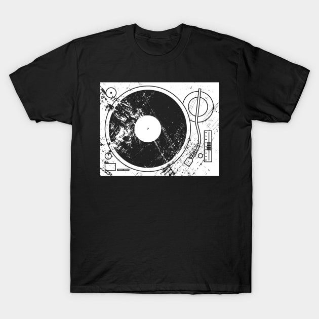 Retro Distressed Record Player Tunrntable T-Shirt by Wizardmode